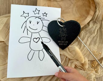Grabstecker - Schiefer Herz personalisiert mit Gravur - Grabschmuck personalisiert - Grabstecker Papa / Mama / Oma / Opa - Kinderbild