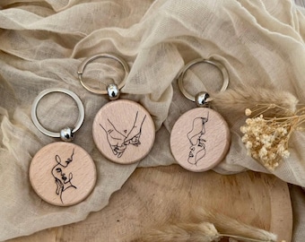 Personalisierter Schlüsselanhänger - Gravur Holz Name Partner - Geschenkidee Valentinstag - Geschenk Paare - Schlüsselanhänger Partner -