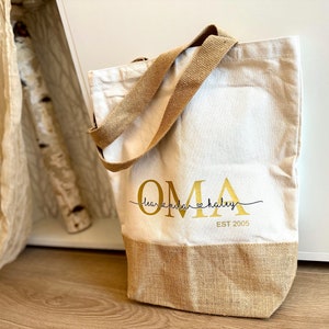 Personalized shopping bag with name, shopper bag jute name large, fabric bag printed letter, jute bag cotton grandma image 1