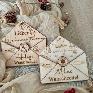 Wunschzettel Umschlag Holz - Wunschzettel - Briefumschlag für das Christkind Personalisiert - Wunschliste - Brief an den Weihnachtsmann