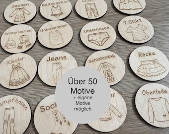 Kleiderschrank  Holzschilder - Organisation Montessori - Kleiderschrank Etiketten für Kinder für Ikea Pax - Ikea aus Holz