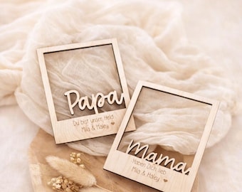 Polaroid houten fotolijst voor de beste papa en opa | Houten fotolijst cadeau, ideaal voor Vaderdag of Moederdag, gepersonaliseerd