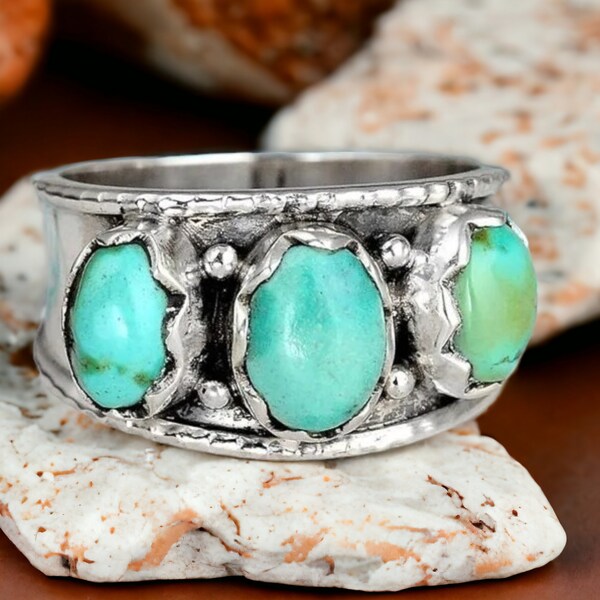 Turquoise Boho Sterling Silver Statement Thumb Ring, Unique handmade Bohemian Jewelry, Stone Rings, Gift For Her