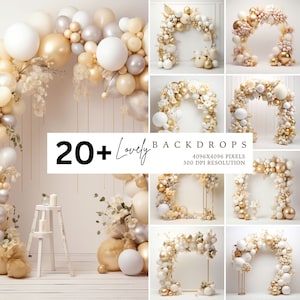 Birthday backdrop, Balloons backdrop, Arch, White, Photography Backdrop, Photo Backdrop, Studio Backdrop, Photo Background, Digital backdrop