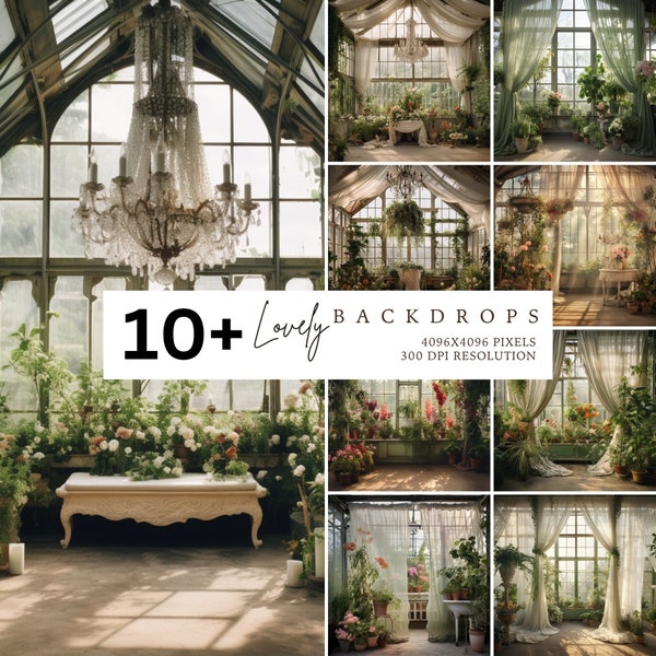 Plants backdrop, Victorian Greenhouse, Curtains, Photography Backdrop, Photo Backdrop, Studio Backdrop, Photo Background, Digital backdrop