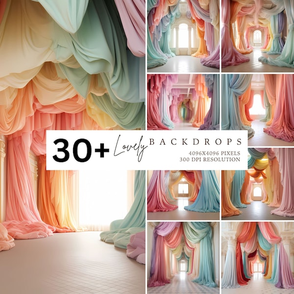 Pastel Curtains Backdrop, Rainbow, Photography Backdrop, Photo Backdrop, Studio Backdrop, Photo Background, Photo Prop, Stock Images