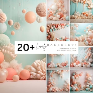 Beach backdrop, Balloons, Birthday, Party, Photography Backdrop, Photo Backdrop, Studio Backdrop, Photo Background, Digital backdrop