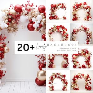Birthday backdrop, Balloons backdrop, Arch, Red, Photography Backdrop, Photo Backdrop, Studio Backdrop, Photo Background, Digital backdrop