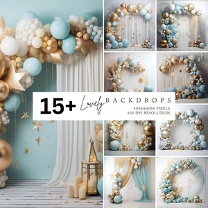 Balloon Arch Backdrop, Stars, Blue gold, Photography Backdrop, Photo Backdrop, Studio Backdrop, Photo Background, Digital backdrop