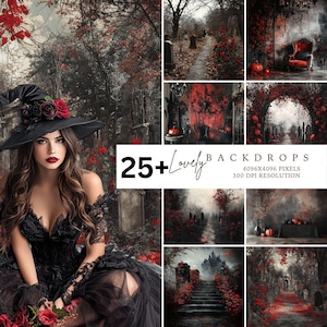 Halloween Backdrop, Dark Spooky, Roses Castle Chair, Red Black, Photography Backdrop, Photo Backdrop, Studio Backdrop, Digital Background