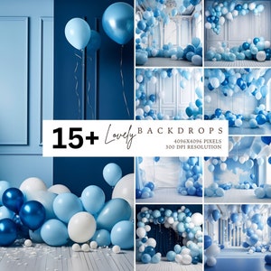 Blue birthday backdrop, Balloons backdrop, Photography Backdrop, Photo Backdrop, Studio Backdrop, Photo Background, Digital backdrop