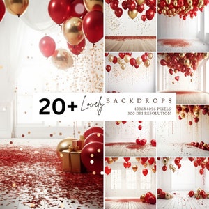 Red gold Balloons, Birthday backdrop, Party, Photography Backdrop, Photo Backdrop, Studio Backdrop, Photo Background, Digital backdrop