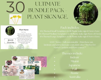 30 plantillas de paquete definitivo de letreros de plantas para letreros de mercado de plantas de jardín, letreros de viveros de plantas, incluye plantillas IG