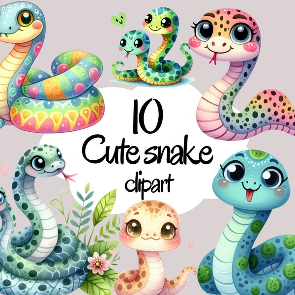 Dibujos animados serpiente clipart acuarela / linda serpiente clipart / serpiente png / linda serpiente clipart / animal clipart