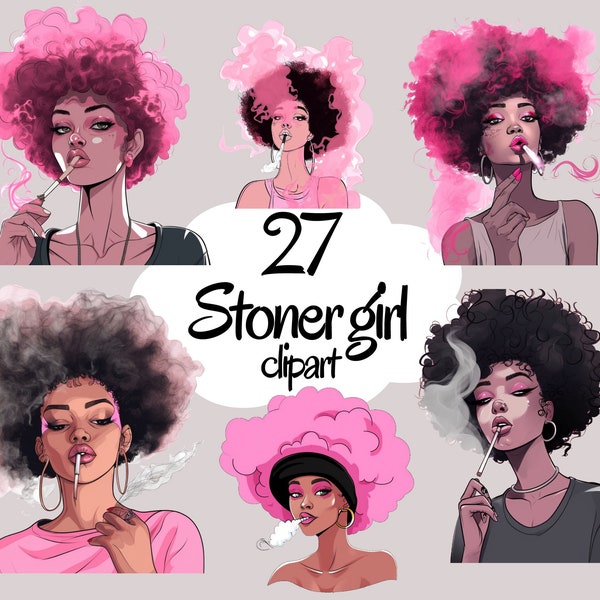 27 stoner girl clipart, funny leaf - Afro woman Stoner, Smoking PNG, 420 illustration, cigarettes file,pothead sublimation