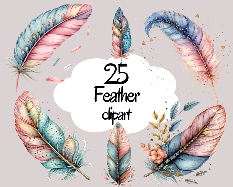 Watercolor Feathers Clipart Bundle, Colorful Feathers PNG, Boho ...