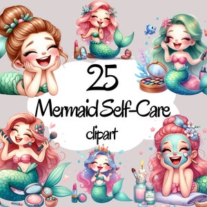 Mermaid Clipart Bundle, Watercolor Cute Mermaid Self care PNG, digital download