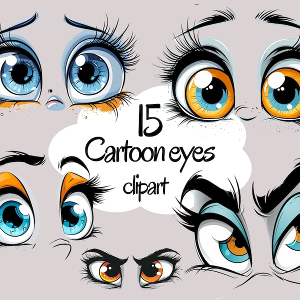 Bundle de cliparts de dessin animé yeux, aquarelle transparente, vision et sublimation de l'oeil humain, cliparts PNG pour les yeux