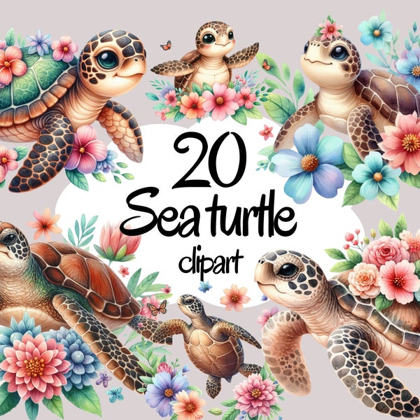 Watercolor Sea Turtle Clipart, Cute baby turtle Ocean Animals PNG, Commercial Use, Digital Download, Paper crafts, Sea Turtle Junk Journals