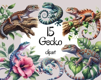 Gecko Clipart, Floral Clipart, Reptiles Clipart, Gecko Illustration, Gecko Nursery Decor, Gecko Wall Decor