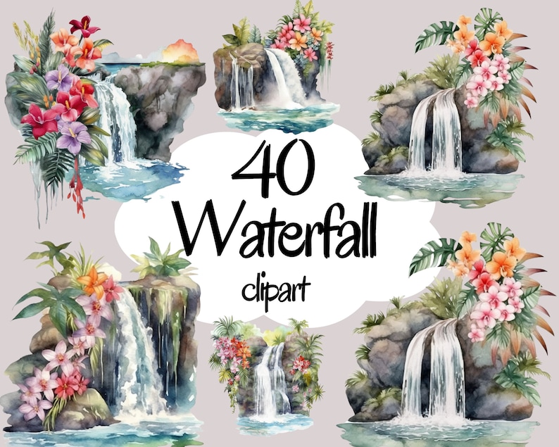 Watercolor Waterfalls Clipart Waterfall, Forest Waterfall, Waterfall ...