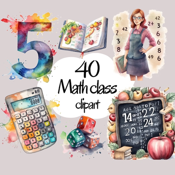 Watercolor School Math class Clipart |  teacher clipart, math clipart | learn english PNG Graphics, Instant Download