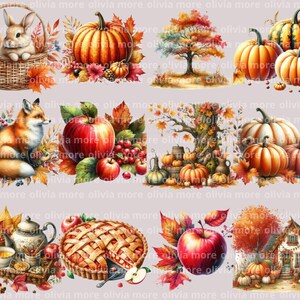 Autumn Elements Clipart Watercolor Autumn Clipart, Cute Pumpkin Clipart ...