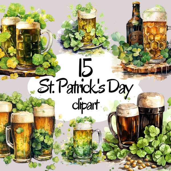 Saint Patrick's day Clipart bundle, festive png graphics, St Patrick's beer, Transparent background and Commercial use