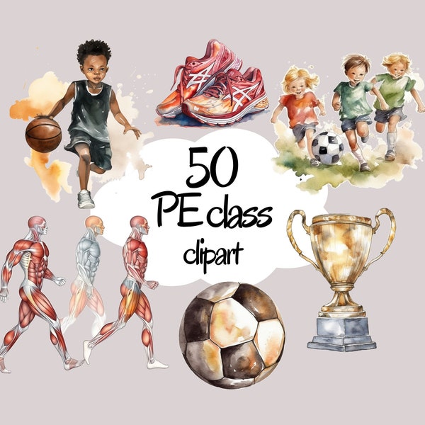 Watercolor School PE class Clipart |  teacher clipart | learn english PNG Graphics, Instant Download