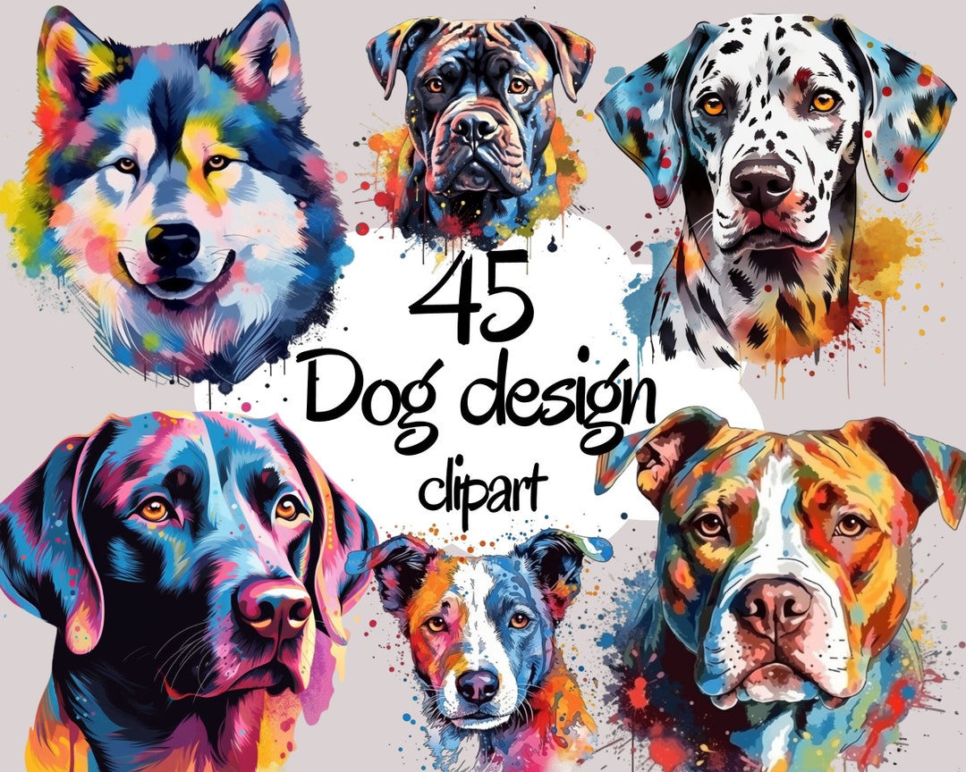 Colorful Dogs Design Bundle Dog Breeds Tshirt Design Clipart, Cute