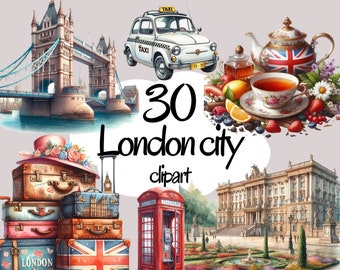 30 London Clipart - scrapbooking PNG, watercolor London illustration sketch city bus London taxi tower sight-seen bridge telephone