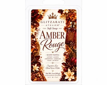 Amber Rouge | Signature Luxe Blend Wax Melt | Jasmine, Saffron & Amberwood Musk | 5 oz Clamshell | Glitzarati Atelier™