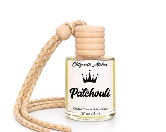 Patchouli | Luxe Hanging Car Diffuser | Ginger, Clove & Cedar Patchouli | Refillable Glass Freshener