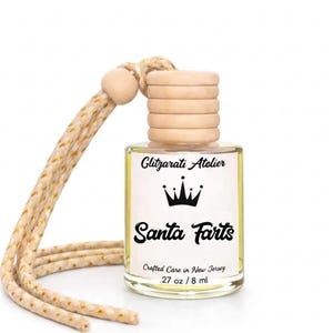 Santa Farts | Luxe Hanging Car Diffuser | Creamy Chocolate, Vanilla & Cotton Candy | Refillable Glass Freshener