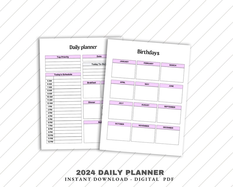 2024 Daily Planner Printable BUNDLE, 2024 Daily Planner Printable, A4 ...