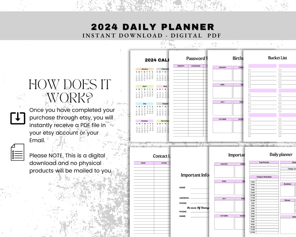 2024 Daily Planner Printable BUNDLE, 2024 Daily Planner Printable, A4