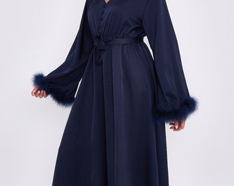 Button Satin Belted Dress with Feathers One Size 6-18
