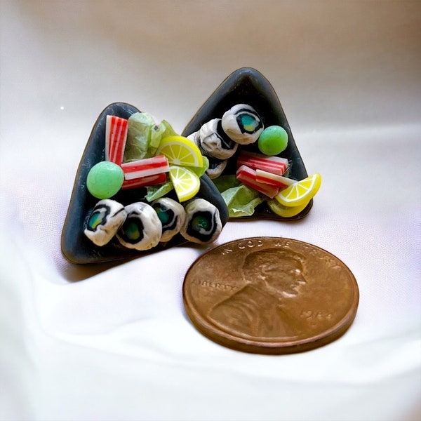 Savor the Charm: Handcrafted Polymer Clay Sushi Plate Earrings with Sterling Silver Posts - Miniature Culinary Delight, Perfect Gift!