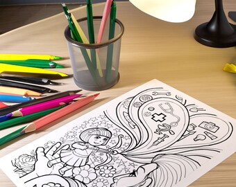 Página para colorear para adultos: Madre e hija: deja que tu hijo elija su propio camino - Hojas para colorear imprimibles, actividad creativa curativa