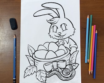 Página para colorear de un divertido conejito de Pascua