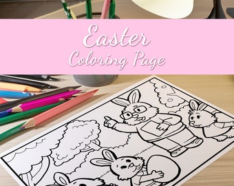 Cute Easter Bunny Family Coloring Page - Printable Art for Kids Creative Family Activity