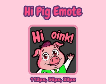 Lindo emoticón de cerdo que dice "Hola, oink" / Emoji de cerdo rosa de dibujos animados para Twitch y Discord / Descarga digital + Imagen adicional de 1200 px