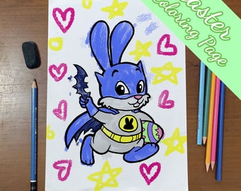 Página para colorear de Pascua y Navidad: Conejito de superhéroes Actividad creativa