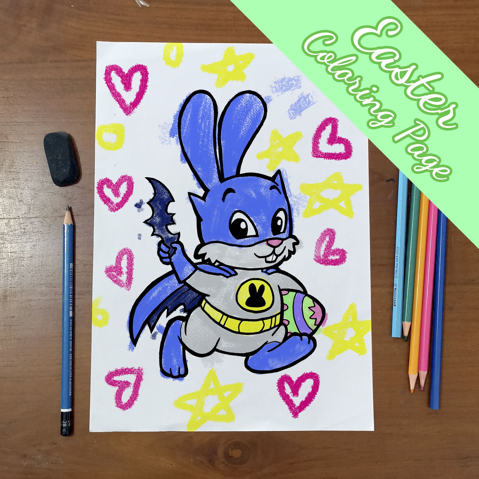 Easter Coloring Page Super Heroes Bunny Creative Activity - Etsy