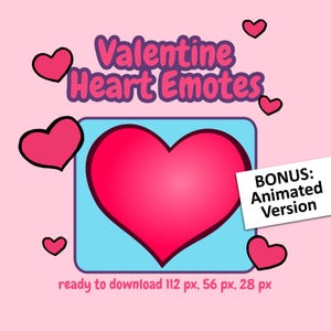 Valentine Heart Emotes for Twitch & Discord - Cute Pink Hearts + BONUS Animated Versions