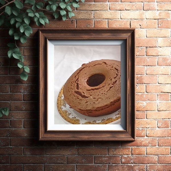 Delicious Chocolate Sponge Cake on White Plate with White Background Kitchen Wall Art