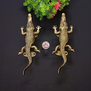 Handmade Brass Crocodile Door Handles: Lacquered Alligator Set of 2