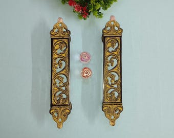 Manijas de puerta de latón mogol: tiradores de puerta con grabado floral, juego de 2