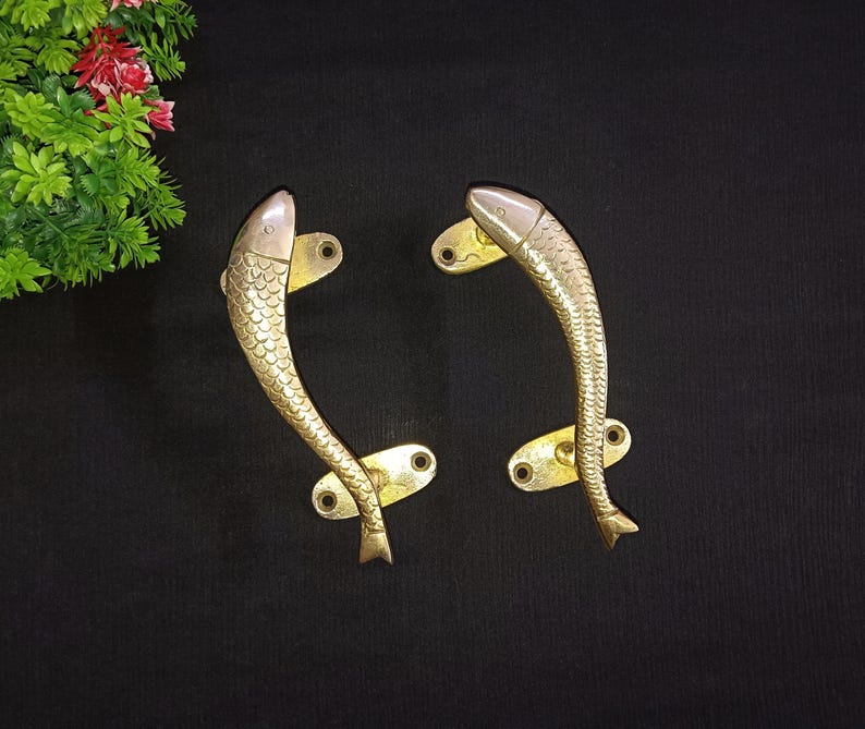 Brass Fish Drawer Knob: Coastal Cabinet Door Pulls (set of 02) - Etsy