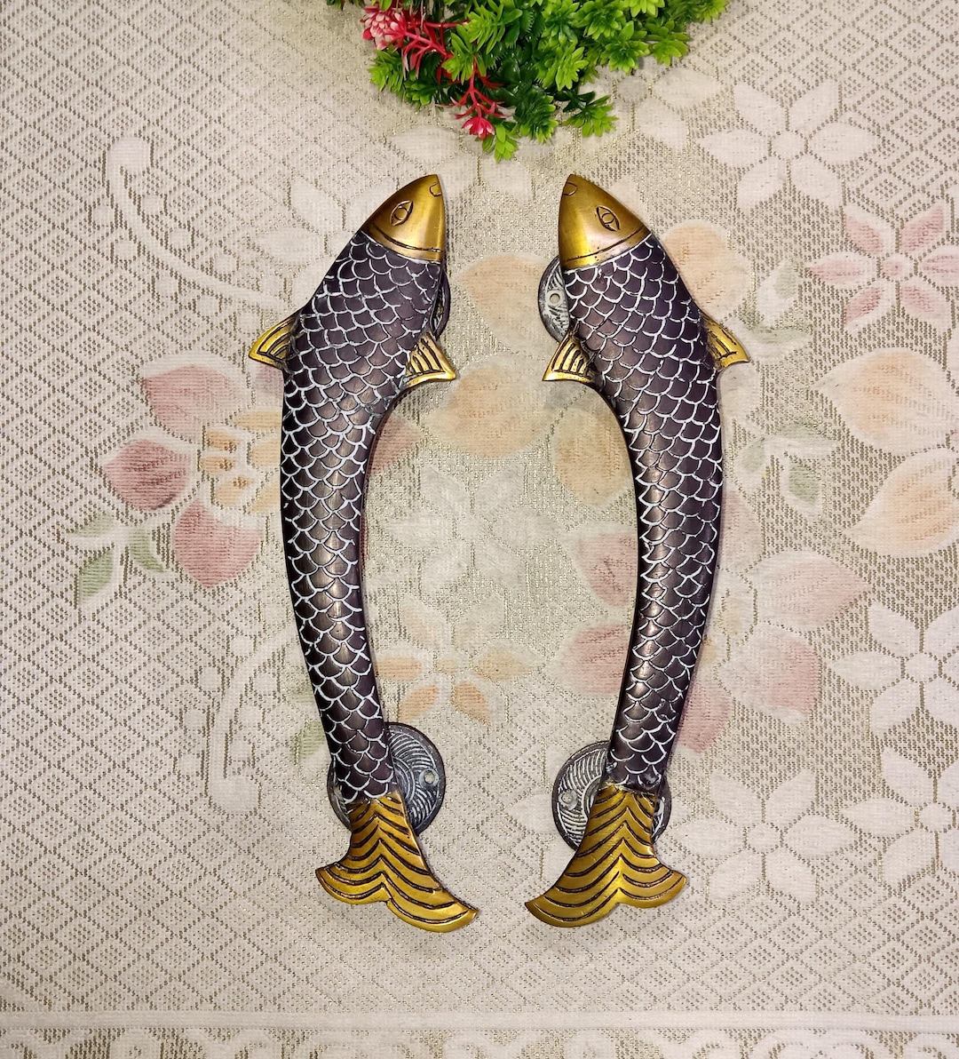 Brass Fish Door Pull Handles: Nautical Bedroom Decor, 11.5
